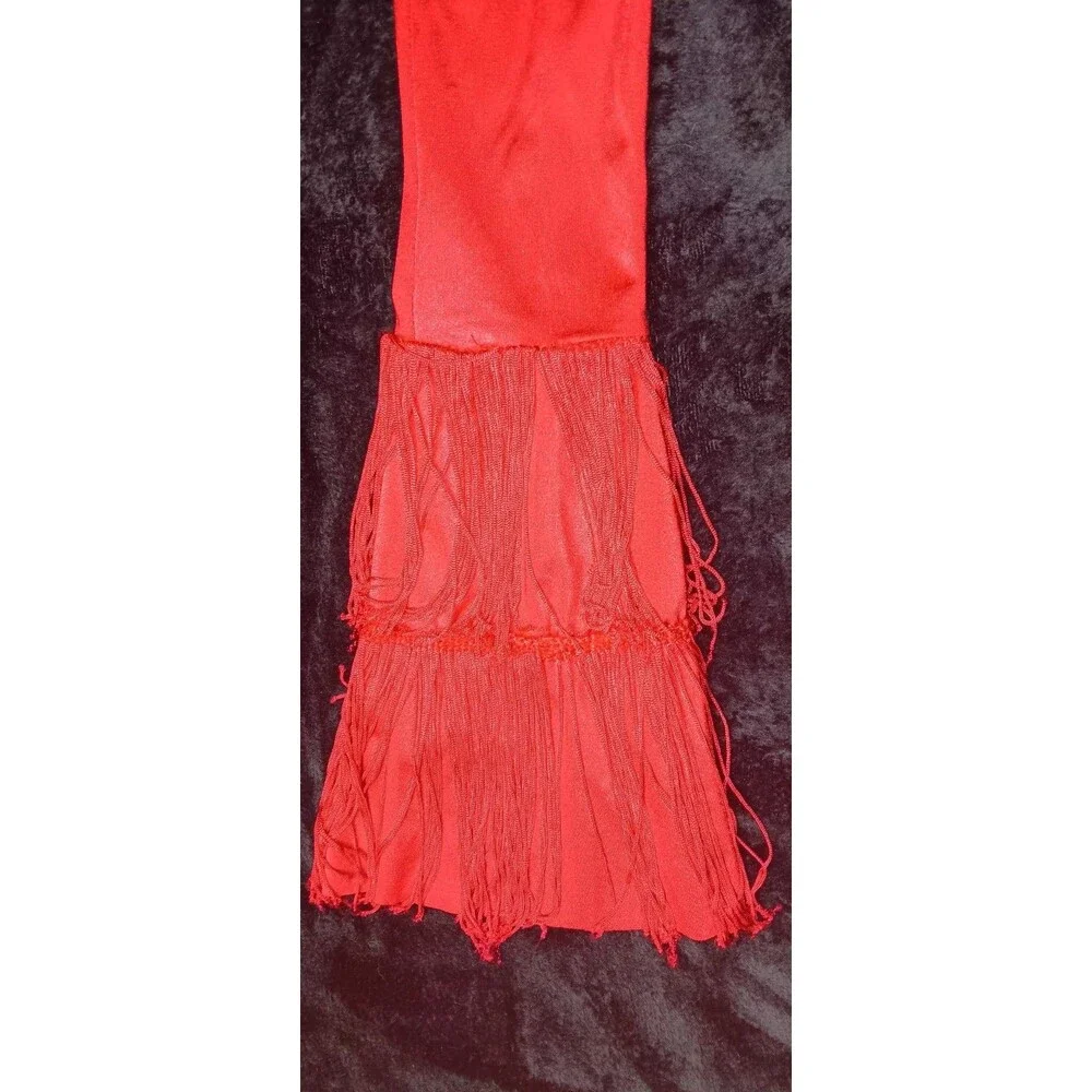 Weissman No Lie Red Sequin Fringe Jumpsuit MC Dance Costume Jazz Tap Disco 70s